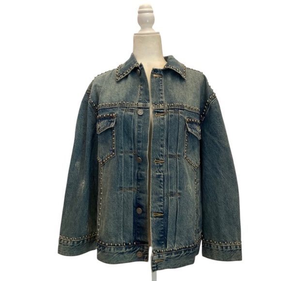 FOUND Azar Studded Oversized Denim Jean Jacket NWT Statement Layering Piece - Picture 11 of 16